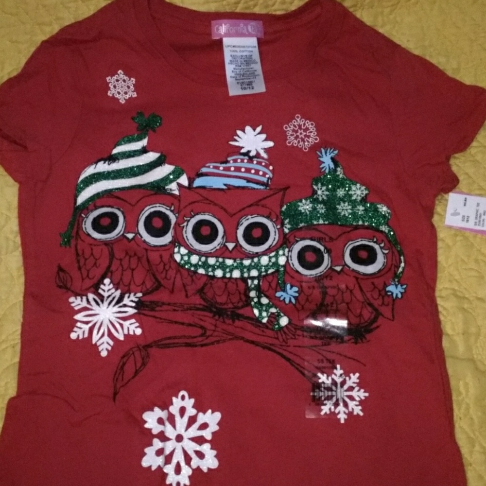 Christmas Holiday Owl red shirt with tags